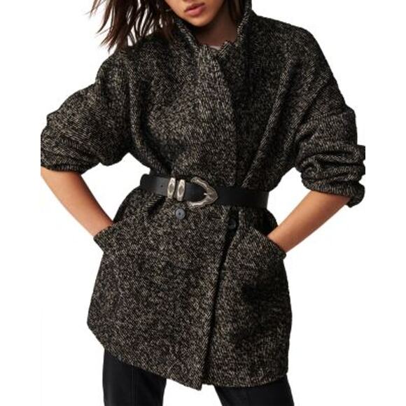 ba&sh Black Santa Twill Wool Blend Lady Coat Size Small - Picture 1 of 12